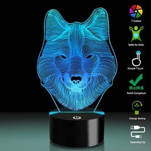 Lampada 3D Lupo LED Con 7 Colori E USB - Luce Notturna Illusione Ottica Per Camera Da Letto E Regalo