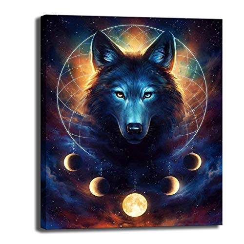 CNUSER Galaxy Space Blue Wolf Paintings on Canvas Printed,3D Animal ...