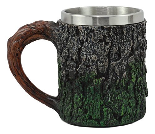 Ebros Totem Spirit Alpha Gray Wolf Mug Textured With Rustic Tree Bark