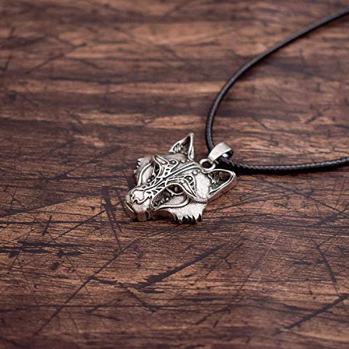HAQUIL Wolf Necklace, Viking Wolf Head Pendant, Faux Leather Cord, Wolf ...