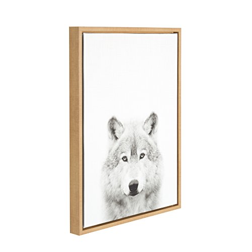 Kate and Laurel Sylvie Wolf Black and White Portrait Framed Canvas Wall ...