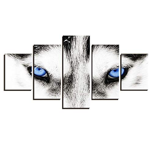 Wall Canvas Black and White Wolf with Blue Eyes Animals Pictures to ...