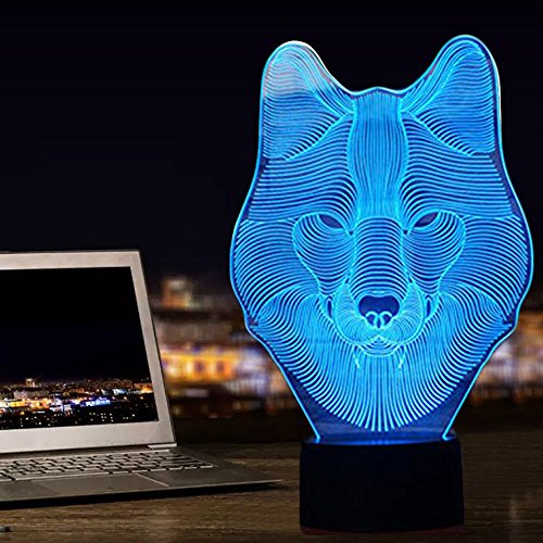 3D Illusion Night Light Wolf Howling Moon USB 7 Color Touch Change 